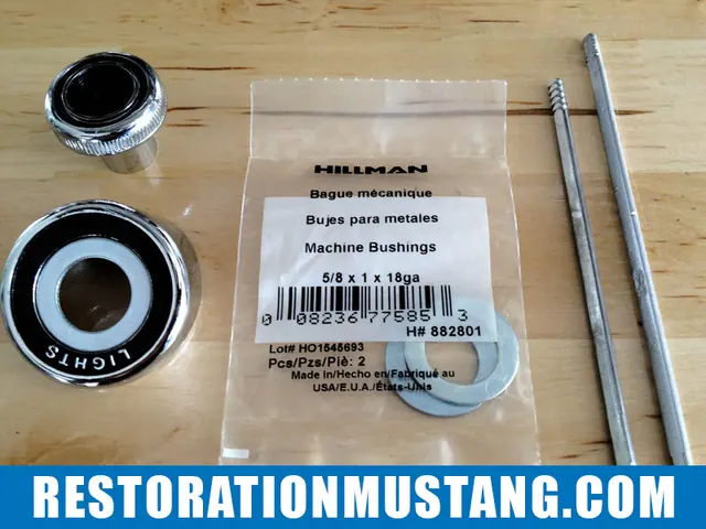 Head light switch bezel retaining nut and washer | Fitting a 70 mustang switch bezel on a 71 72 or 73 Ford Mustang. This seems to be a topic affecting a lot of fellow mustang restorers out there. Currently, the aftermarket does not remanufacture switch bezels for the 71-73 mustangs. The do however make them for the 69-70 mustang and at first glance they look similar. They couldn’t be less compatible with the 71-73 if they tried… The first problem you will need to correct is the tabs that come supplied on the bezels. These will need to be ground off of the bezel. Next, be certain that you do not mess up your original bezel retaining nuts, these are impossible to find on the aftermarket and are essential for this project to be a success. For my project mustang, I simply sanded these town to a smooth finish and sprayed mine satin black. It makes for a cleaner appearence and lets the bezels really shine in the dash panel. Moderate Install DifficultyOnce all the bezels are ground down and lay flat at the back, you will notice that the headlight switch bezel retaining nut’s head is too small to fit into the new headlight switch bezel. This does not seem like a huge problem, but it is… You will need to head over to northern tool supply or get online and find a machine bushing that measures 5/8 x 1 x 18ga. This is the perfect size to fit into the new bezel and provide a nice surface for the bezel retaining nut to attach. Your next dilemma will be that with the new setup, your bezel retaining nut is about 1/4″ too short to re-thread into the headlight switch once the back spacer is placed between the switch and the inside of the dash frame. I tried numerous solutions to solve this problem, but the angle of the dash panel is too odd for the switch to tighten down properly. The solution is to recess the face of the back spacer approx 1/4″ so that the switch becomes closer to the bezel retaining nut. To do so, I simply hit it gently with a mallet to recess inward. There are better methods to do this, but this does work just fine. The last issue you will run into is that the new headlight switch knob and stem for the 69-70 mustang is 1/2″ too short to make contact inside the headlight switch. You will need to gently pull the knob off of the new stem and refurbish your original headlight switch stem. Once you do all of this, viola! The setup looks new and fancy!