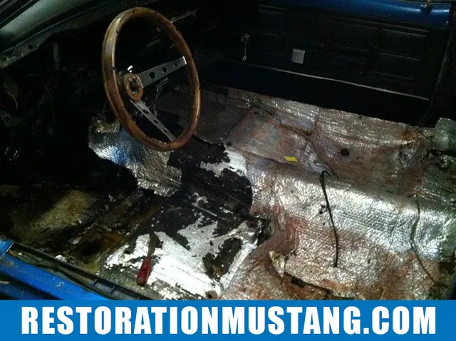 Installing FatMat Sound Deadener In Mustang Classic Car: Prepping the floor