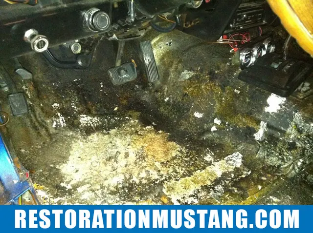 Installing FatMat Sound Deadener In Mustang Classic Car: Prepping the floor