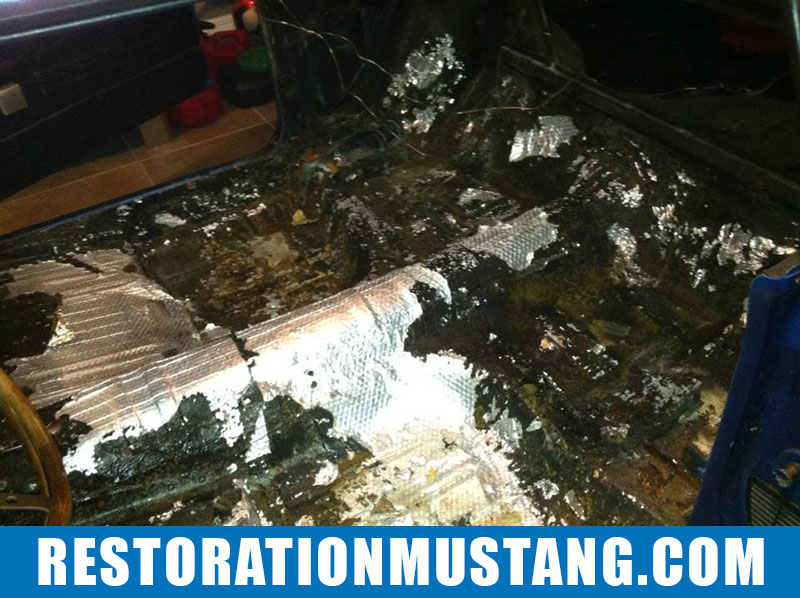 Installing FatMat Sound Deadener In Mustang Classic Car: Prepping the floor